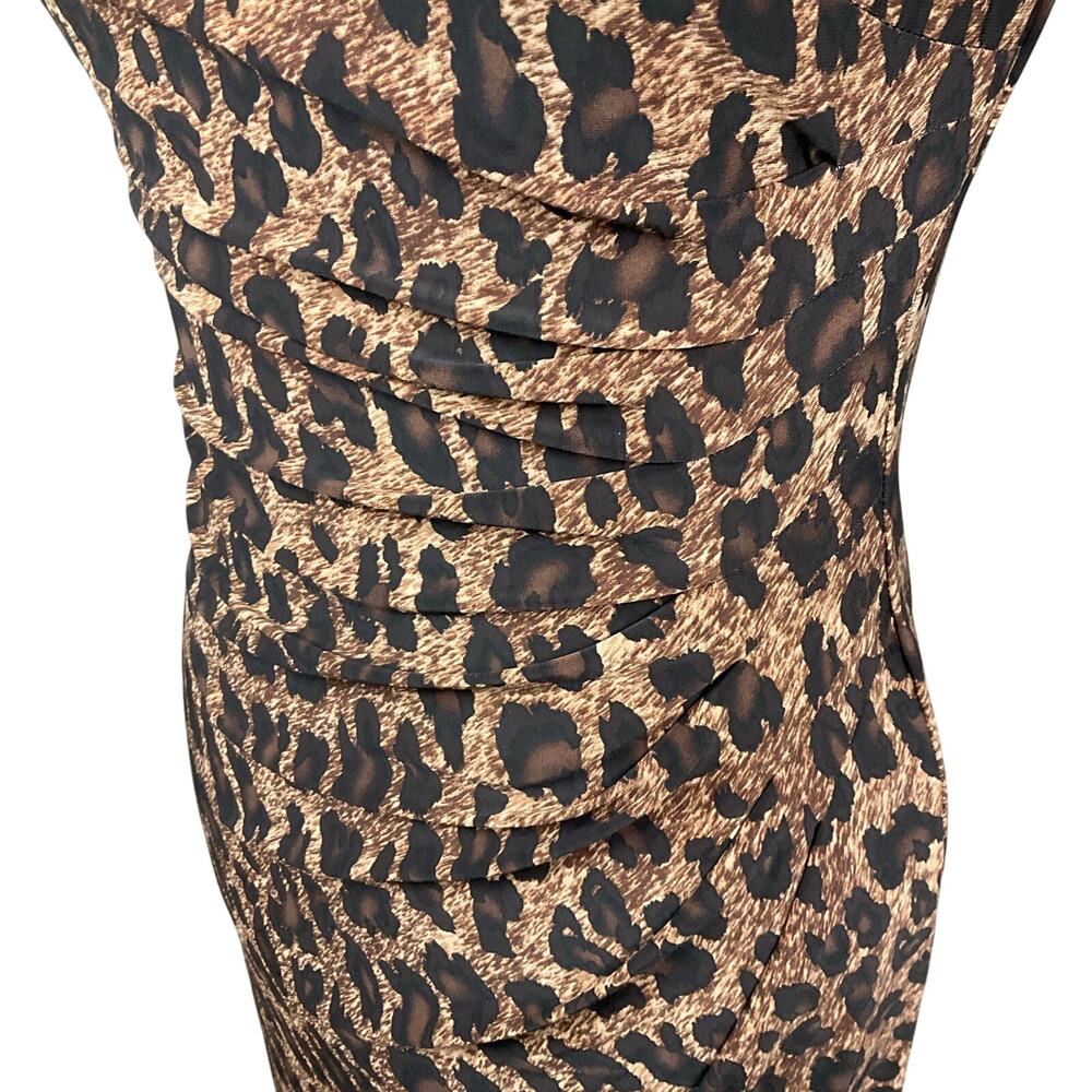 LAUREN RALPH LAUREN Dress Stretch Jersey Animal Print Ruched Surplice Brown sz 2 - Picture 8 of 13